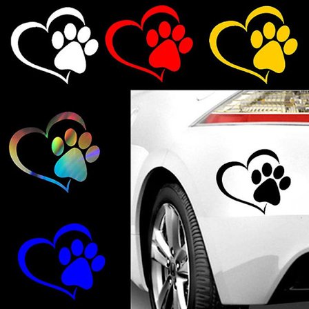 Numb 6 st hjärt tass vinyl dekal, klistermärke för bilar, klistermärken tassar med hjärta för bilar, biltvättssäker.