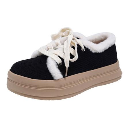 Modesneaker Med Rund Tå För Kvinnor Med Tjock Botten Plyschfodrade Skor