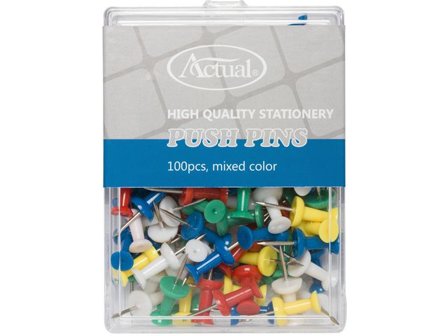 ACTUAL Kartnålar cylinderformade i sorterade färger 100/fp - Lyreco - Kontorsmaterial - Häftstift och kartnålar - Kartnålar