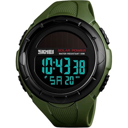 Multifunktionella digitala LED-klockor för herrar, utomhussporter, solenergi, 50 m vattentäta