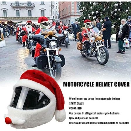 Betræk til motorcykelhjelm, Model Julemand, Rød