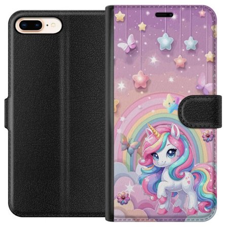 Kompatibel Tegnebogsetui til Apple iPhone 7 Plus Magisk enhjørning med regnbue manke, stjerner og sommerfugle mod en pastelfarvet himmel med skyer