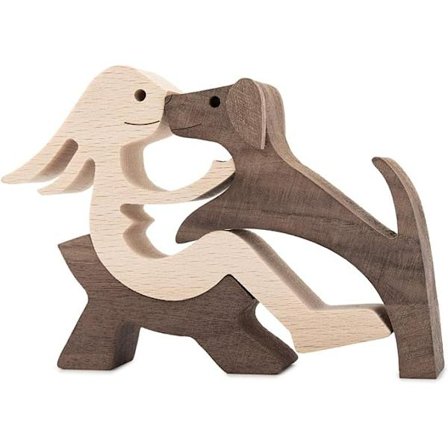 Håndlavet træstatue, siddende kvinde og hund, trædekoration