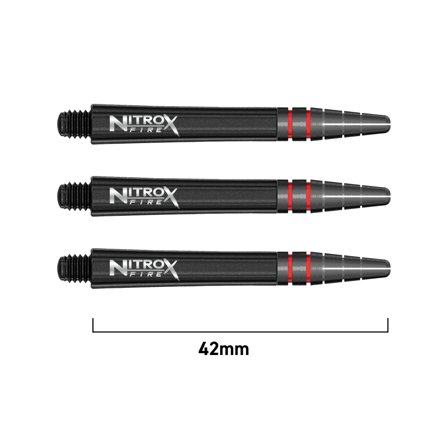 Red Dragon Darts Nitro X Fire Shafts 42mm - Polycarbonate - 6 Darts Shafts - Black/Red - Crossfire Design
