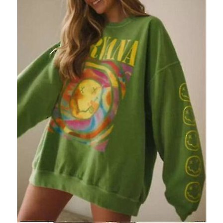 Nirvana Smiley Face Crewneck Sweatshirt Heliconia Color Nirvana Sweatshirt Present