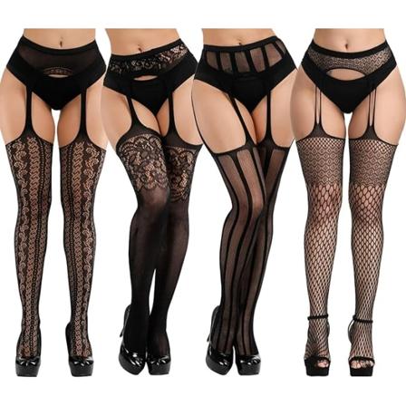 4 par kvinners høye midje leggings fiskenettstrømper stretchy La