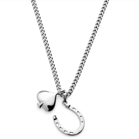 Ace | Silver-tone Horseshoe & Spade Double Pendant Necklace for Men - Steel necklaces