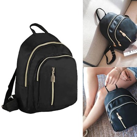 Lille Nylon Dame Rygsæk - Letvægts Casual Taske til Skole og Rejser, Stilfuld Rygsæk Ideel til Teenagere og Kvinder (Sort)