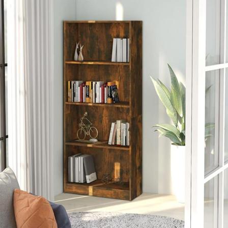 Vidaxl Bokhylla 4 Hyllor Rökfärgad Ek 60x24x142 Cm Konstruerat T Brun
