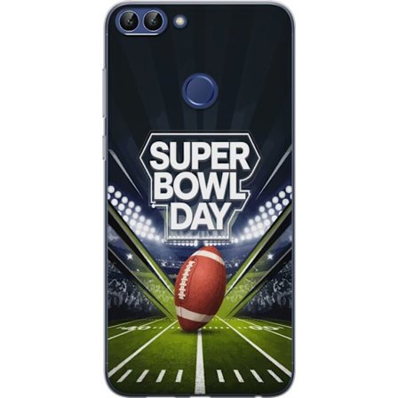 Kompatibelt Mobildeksel til Huawei P smart Super Bowl Day plakat med amerikansk fotball på opplyst arena i dramatisk sportsdesign