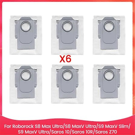 6 KPL Pölypussi Roborock S8 Max Ultra/S8 MaxV Ultra/S9 MaxV Slim/S9 MaxV Ultra/Saros 10/Saros 10R/Saros Z70 Varaosaan