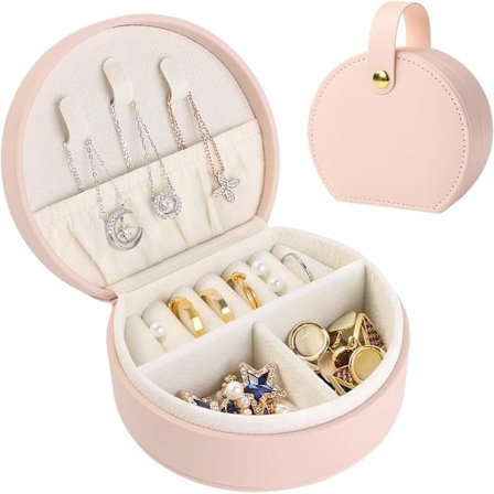Mini Smykkeskrin Organizer, Reise Smykkeskrin for Kvinner Liten PU Lær Smykkeoppbevaringsveske med Glidelås Bærbar Smykkegaveeske