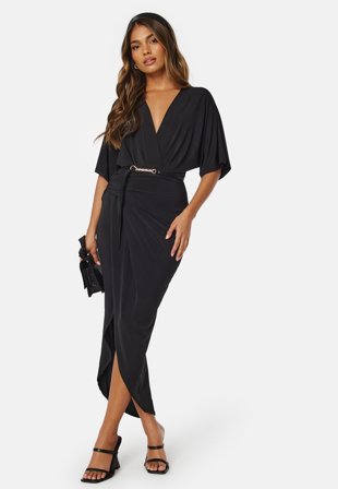 John Zack - Kimono Sleeve Rouch Dress - Black - Kläder - - Bubbleroom