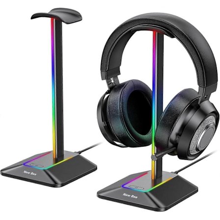 RGB Hodetelefonstativ Gaming Headset Holder LED Tilbehørsholder med 7 Lysmoduser, Sklisikker Gummibase, for PC-gamer, Svart