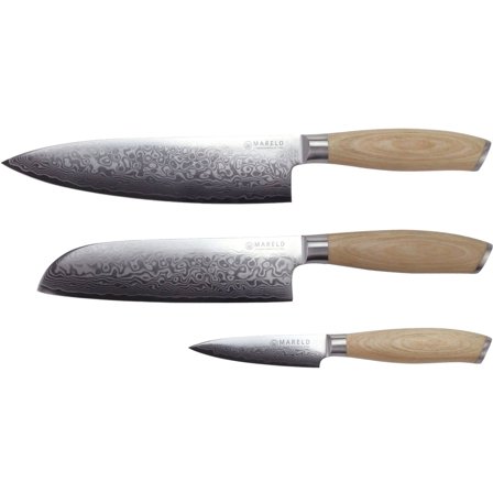 Mareld Akio Santoku knivsett, 3 kniver' - 'Rustfritt stål, tre