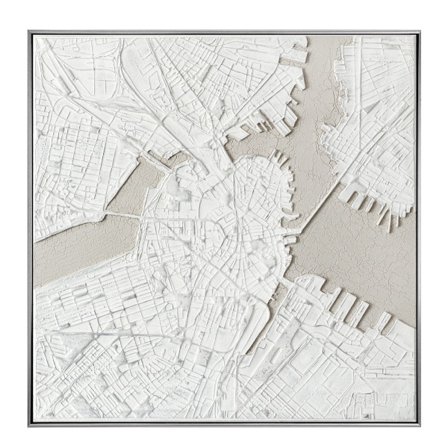 Karttamaalaus – 100x100 cm kangas, valkoinen/beige, hopeiset kehykset