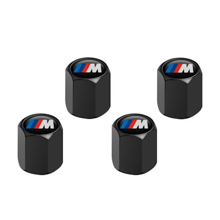 4 st M-logotyp Bilventilkåpor - Svart, Metallventilkåpor med logotyp, Fi