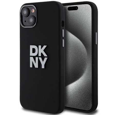DKNY Liquid Silicone Metal Logo etui til iPhone 15 Plus / 14 Plus - sort