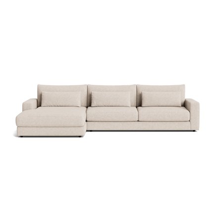 Sevilla chaiselong sofa, venstrevendt - Aragon Beige - 332x167x85cm - Sofa m/ 3 Ekstra Puder & Pocket Fjedre - Bred Chaiselong til 2 Personer
