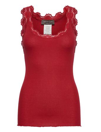 Silk Top W/ Lace Top Ærmeløs Top Rød Rosemunde