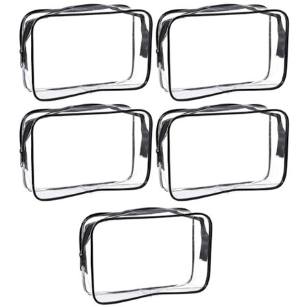 /HH/5 st genomskinliga PVC-toalettväskor med dragkedja, bärbar kosmetikaväska för semester, badrum och organisering (svart, liten)