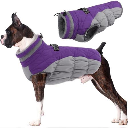 Vandtæt hund varm jakke til små mellemstore hunde, reflekterende kæledyr koldt vejr tøj vindtæt hvalpe fleece foret vest med sele,M