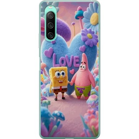 Yhteensopiva Puhelinkuori Sony Xperia 10 IV Sieni ja Patrik rakkaus pastellisuunnittelu värikkäillä sydämillä, kukilla ja positiivisella energialla