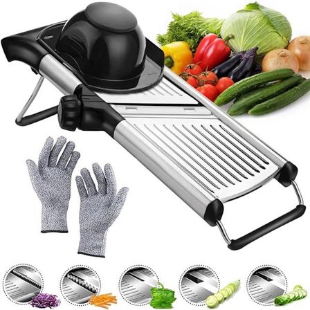 Vihannesleikkuri 41 x 13 cm Vihannesleikkuri Spiraalileikkuri Raastin Sipulileikkuri Mukana Käsineet Hedelmien Leikkaamiseen Musta