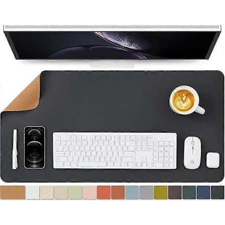 Skrivbordsunderlägg i kork - Dubbelsidigt skrivbordsunderlägg för kontor och hem - Som en stor musmatta och skrivbordsmatta (Svart 80cmx40cm)