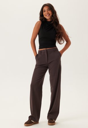 Bubbleroom - Straight High Waist Suit Trousers - Brown - Kläder