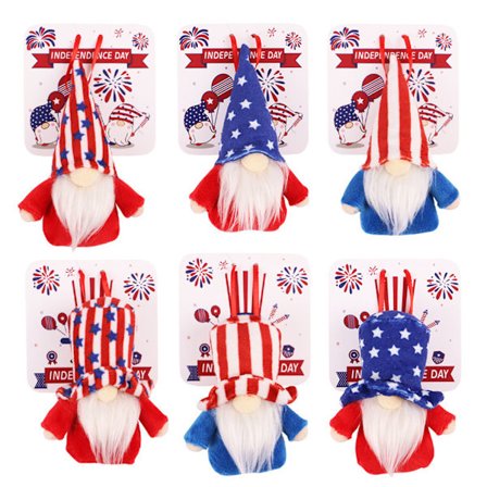 6 stk. 4. juli Gnome Uavhengighetsdag Hengende Ornamenter med Kort Patriotisk Rød Hvit Blå Amerikansk Gnome Dukke Hjem Veggdekor