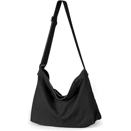 Canvas Hobo Taske, Skuldertaske Unisex Canvas Crossbody Taske med Lynlås og Justerbar Rem Håndtaske Stor Tote Taske