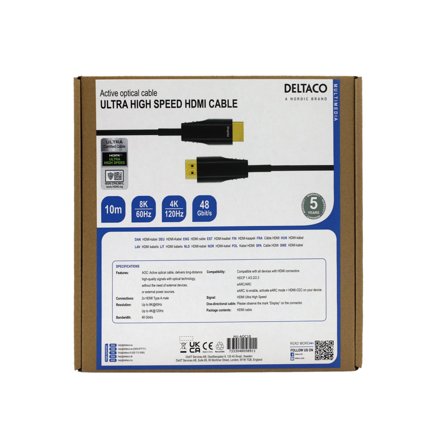 Deltaco ULTRA High Speed HDMI-cable, 48Gbps, 10m, black, AOC