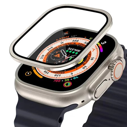 Skärmskydd för Apple Watch Ultra 2 49mm Härdat Glas + Metallram Anti-Repor iWatch Series Ultra Skaltillbehör