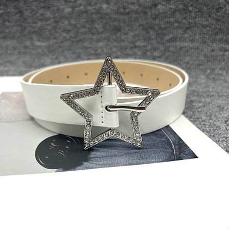 Rosa PU-läderbälte Metall Fempunkts Star Full Drill Midjeband White