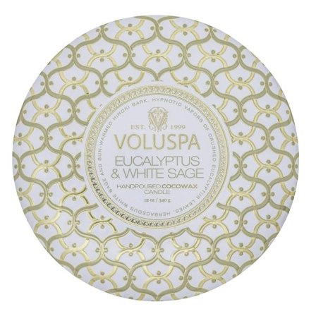 Voluspa 3-Wick Candle Decorative Tin Eucalyptus & White Sage 340g