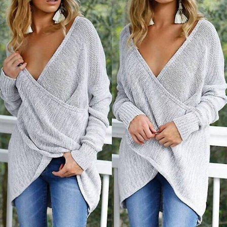 Kvinners Langærmet Strikket Kappegenser