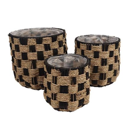 Søgræskurvesæt, 3 stk., 34x34x31 cm, Natur/Sort