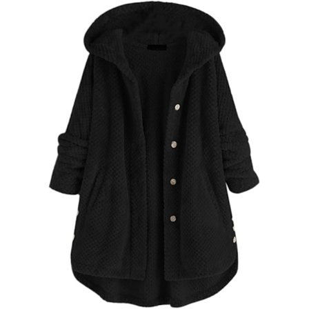 Sort XXL plus size vendbar fleece hættetrøje til kvinder sort