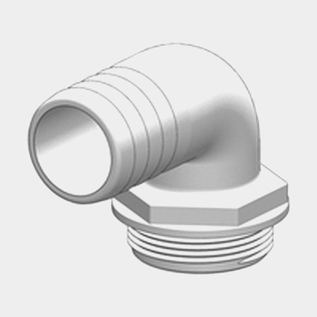 Slangnippel TruDesign Aquavalve Tails, komposit, vinklet 90°, 1 1/2" G (BSP) (udvendig) til 1 1/2" (38 mm) slange, hvid