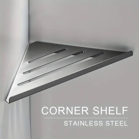 Rostfri badrumshylla - Industriell väggmonterad förvaring med triangulär design, Enkel installation & platsbesparande för dusch_TF_TF