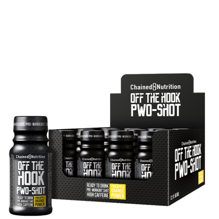 Komplett PWO Chained Nutrition 12 x Off The Hook PWO-Shot 60 ml, Pineapple Orange Power - Bodyman.dk