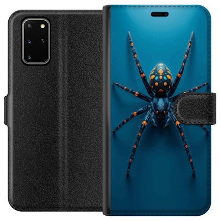 Kompatibel Tegnebogsetui til Samsung Samsung Galaxy S20+ Dramatisk makroillustrasjon af eksotisk edderkop i blåt og orange mod minimalistisk baggrund