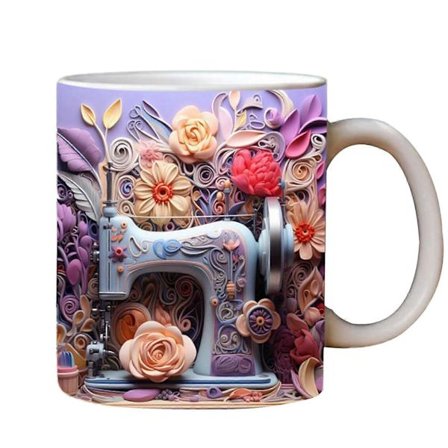 Ny Hot Sy-Krus, Blomstret Symaskine, Krus Wrap Kaffekrus NY