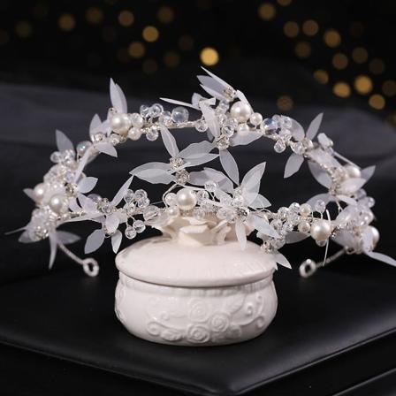 Mesh Blomma Headpiece Böjbar Brud Hårbåge Stora pärlor Dekor Pannband