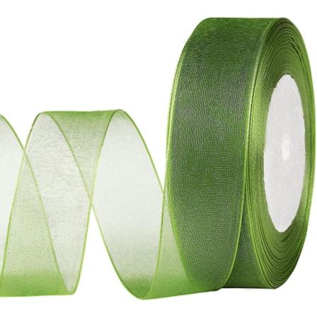 Vihreä hohtava läpikuultava organza-nauha: 25 mm x 45 m rulla käsitöihin ja lahjoihin
