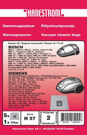 HANESTRÖM Dammsugarpåsar BOSCH BBS6,7,8 SIEM VS32,42