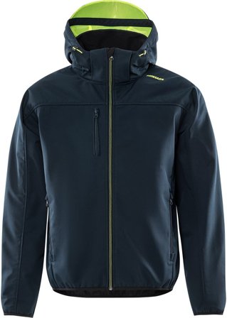Arbetskläder Fristads Herr Softshell-jacka med huva 4655 GBF, Mörk marinblå/Neongul