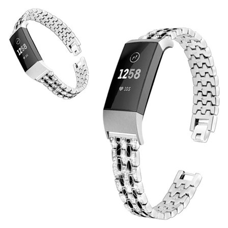 Fitbit Charge 3 strass décor klockarmband - silver / svart