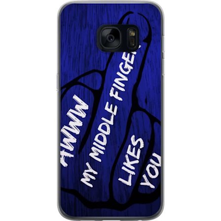 Kompatibelt Mobildeksel til Samsung Galaxy S7 Mørk typografisk illustrasjon med hjerteform og budskap om vennskap mot dyp blå tretekstur